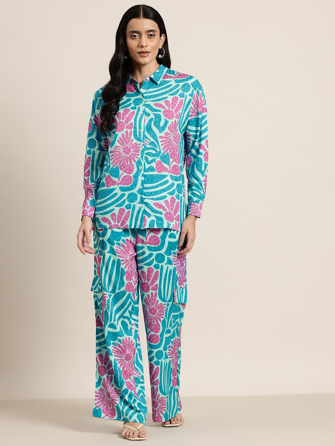 

HERE&NOW Printed Shirt With Trousers, Blue