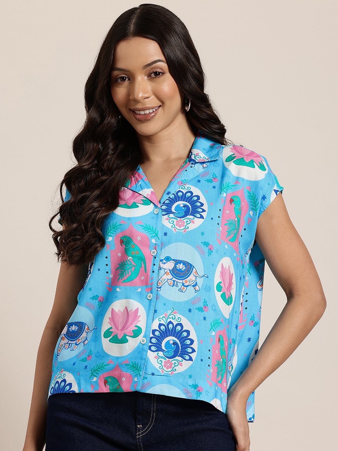 

HERE&NOW Opaque Printed Shirt, Blue