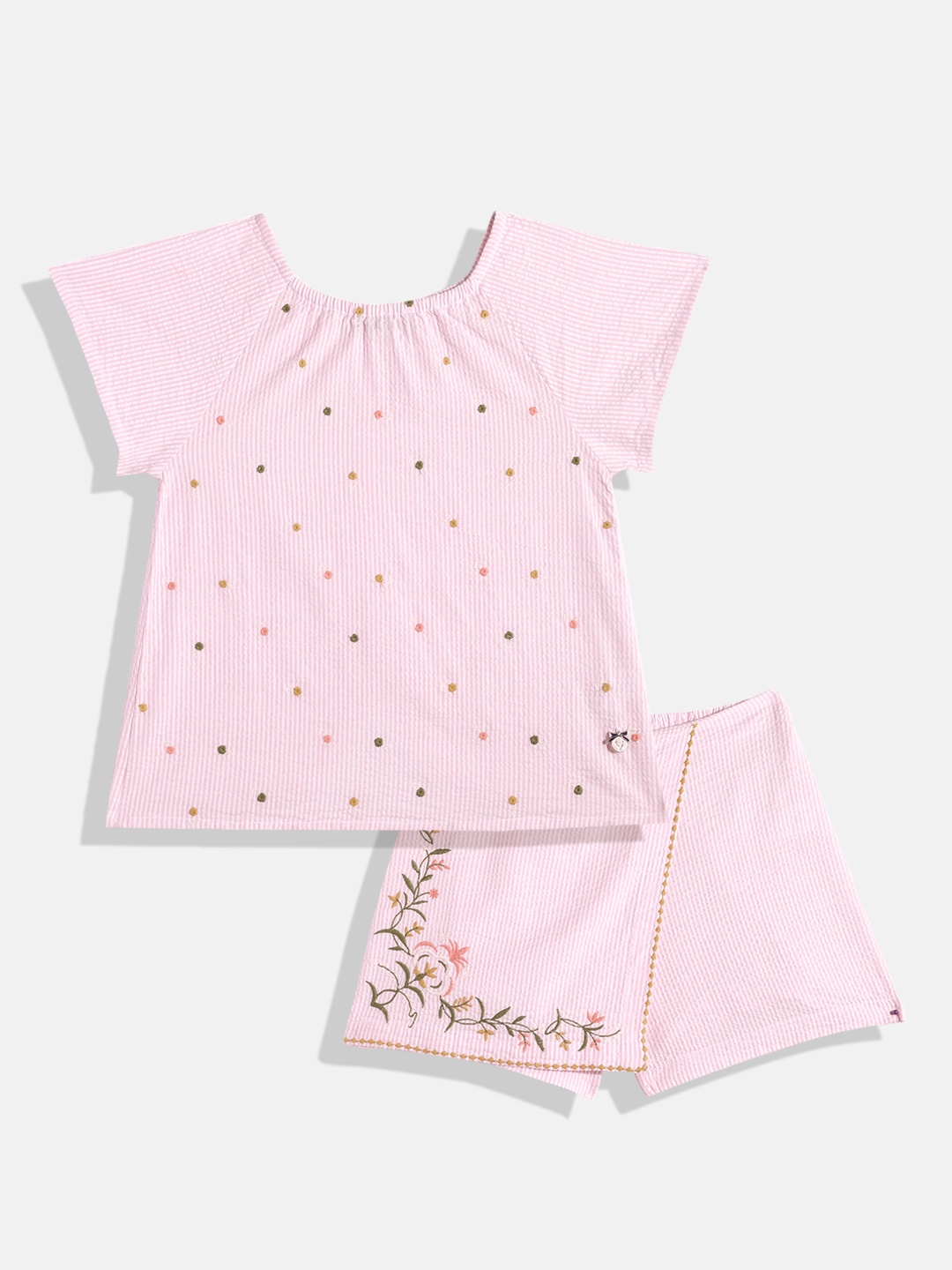 

Allen Solly Junior Girls Embroidered Pure Cotton Top with Skorts, Pink