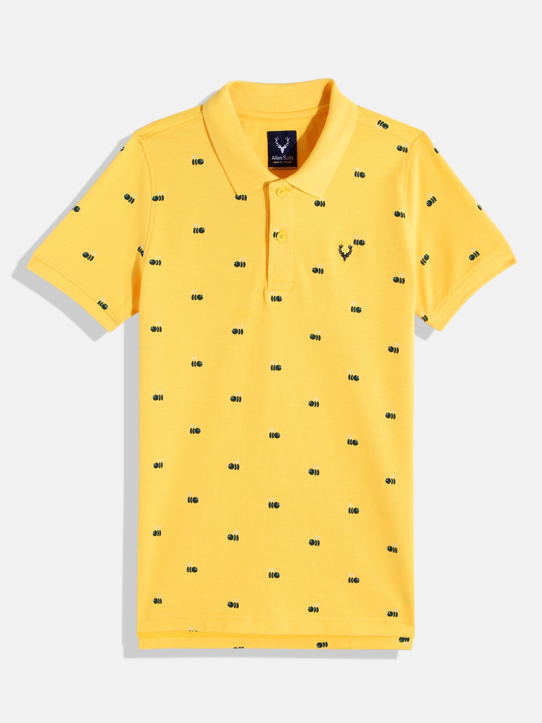 Allen Solly Junior Boys Printed Polo Collar Pure Cotton T-shirt, Yellow