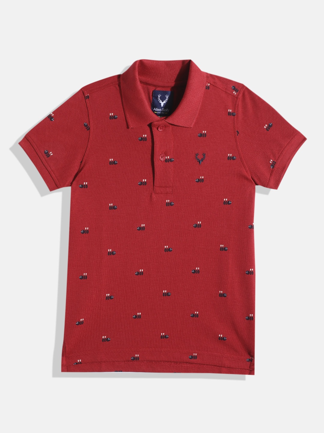 

Allen Solly Junior Boys Micro Print Polo Collar Pure Cotton T-shirt, Red