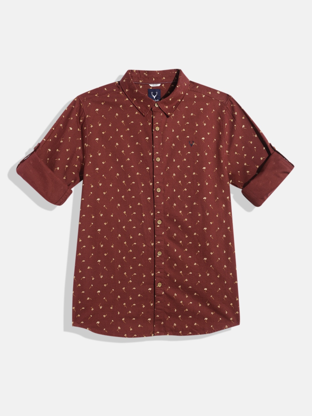 

Allen Solly Junior Boys Custom Floral Printed Cotton Linen Casual Shirt, Brown