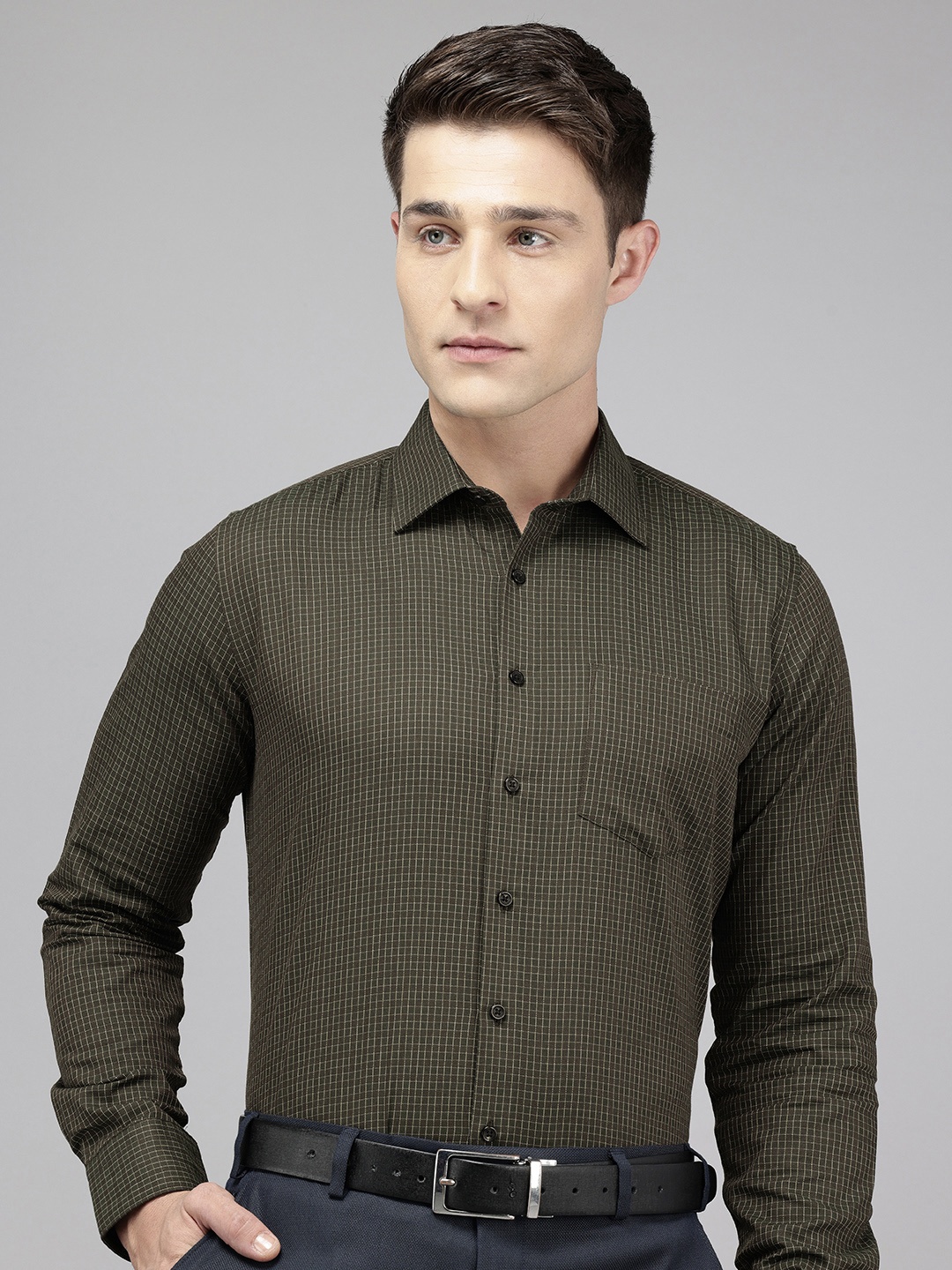 

Van Heusen Slim Fit Checked Pure Cotton Formal Shirt, Green