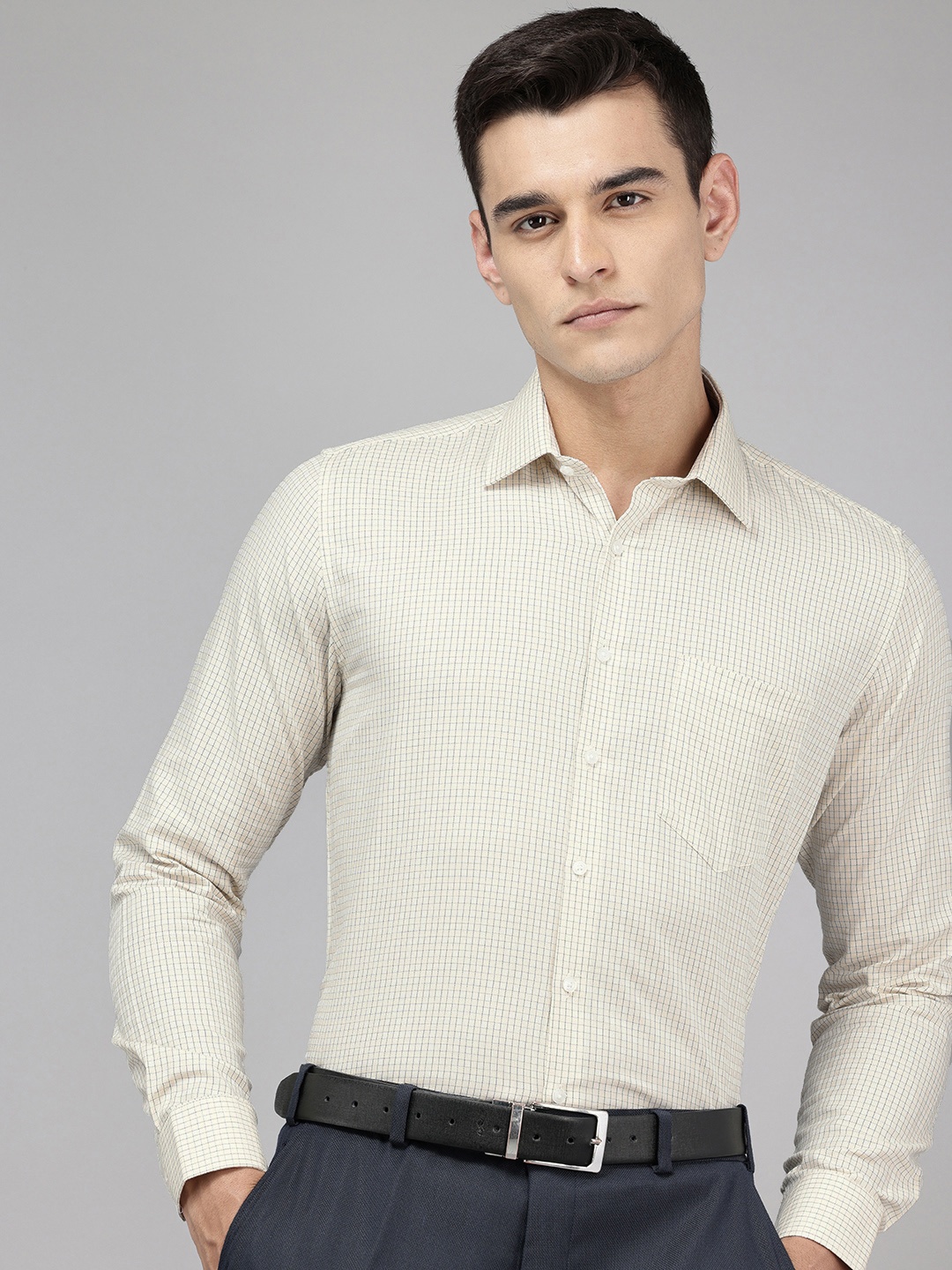 

Van Heusen Pure Cotton Slim Fit Grid Tattersall Checked Formal Shirt, Yellow