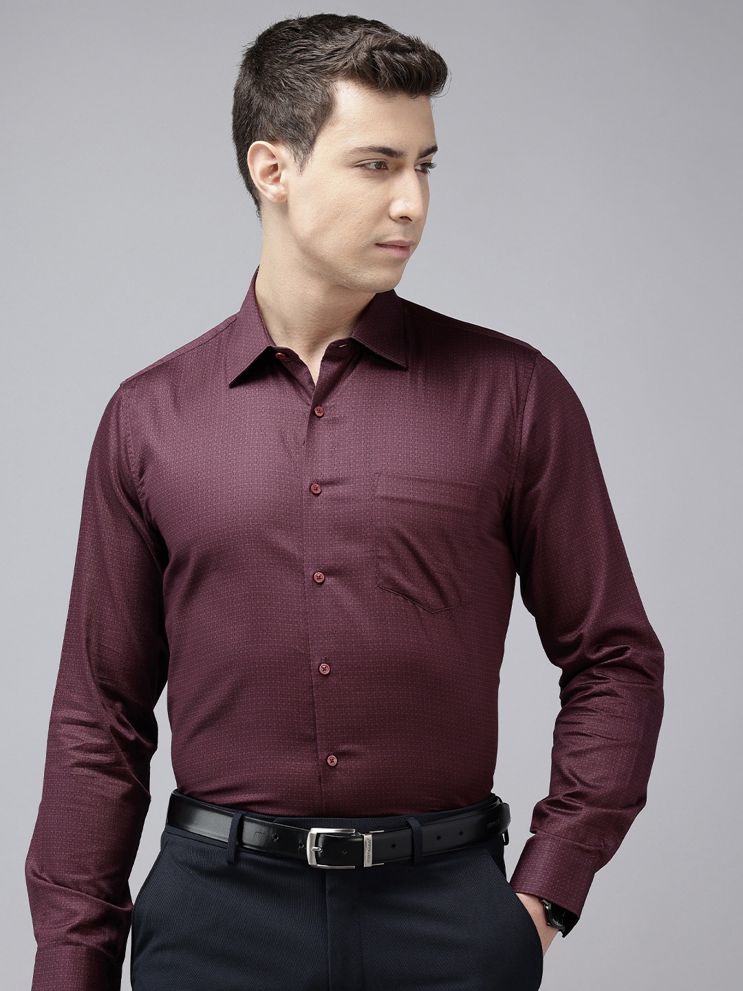 

Van Heusen Slim Fit Printed Pure Cotton Formal Shirt, Burgundy