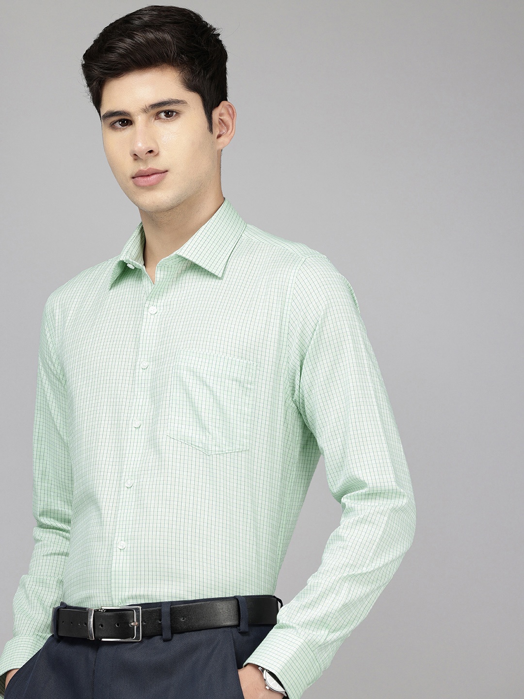 

Van Heusen Pure Cotton Slim Fit Checked Formal Shirt, Green