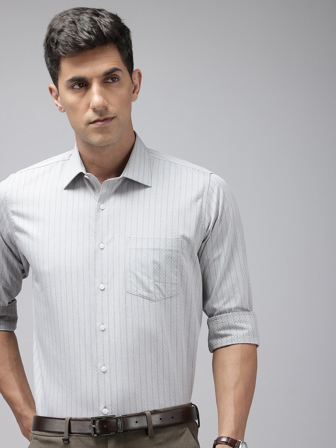 

Van Heusen Pure Cotton Self Design Textured Slim Fit Opaque Formal Shirt, Grey