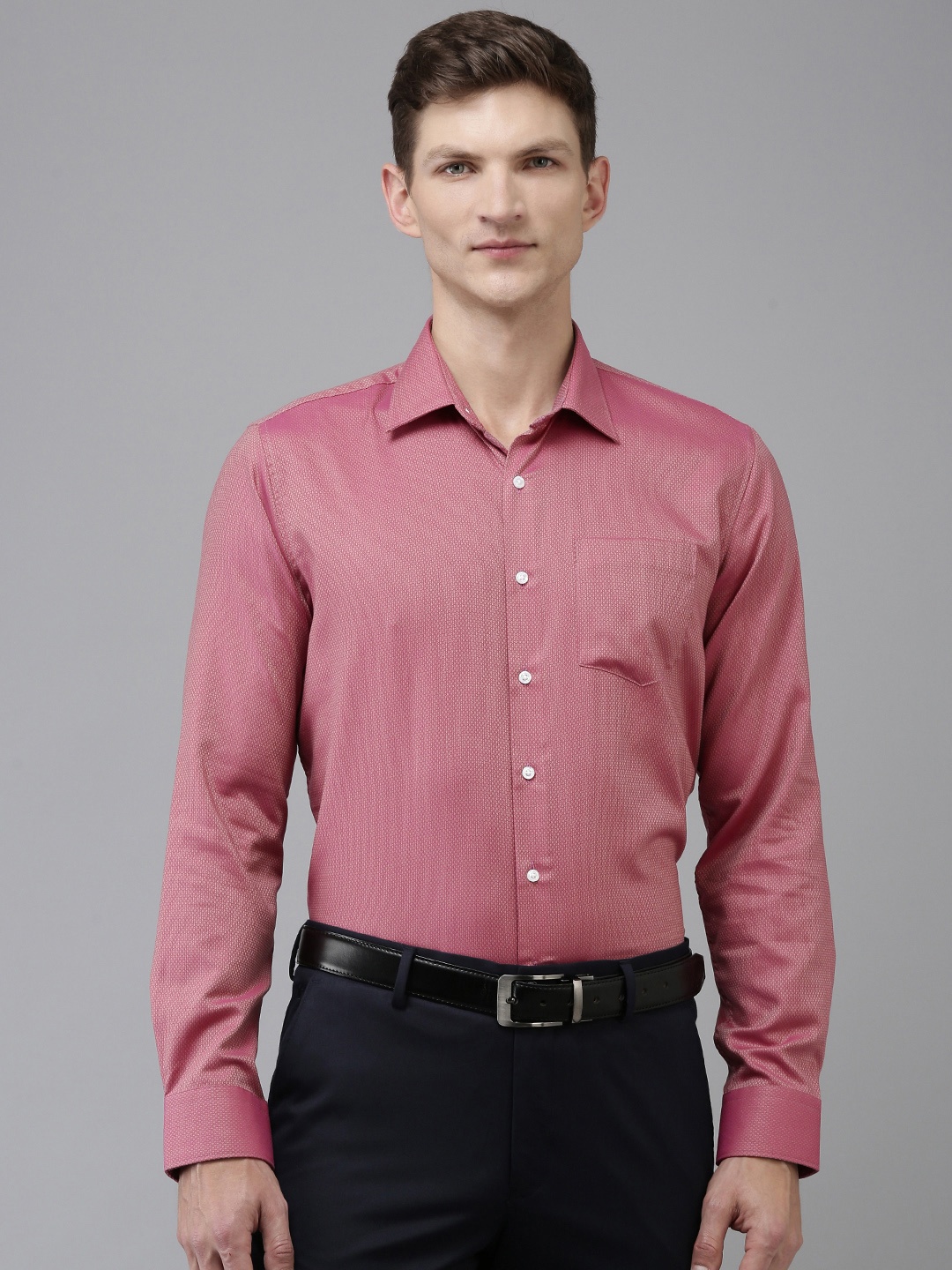 

Van Heusen Pure Cotton Self Design Slim Fit Textured Formal Shirt, Magenta