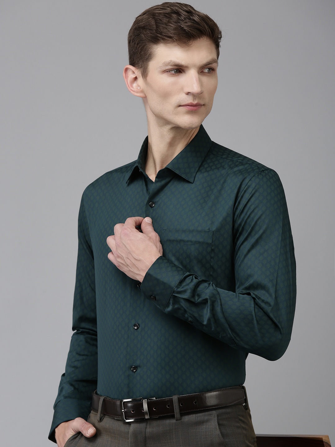 

Van Heusen Pure Cotton Slim Fit Opaque Printed Formal Shirt, Teal
