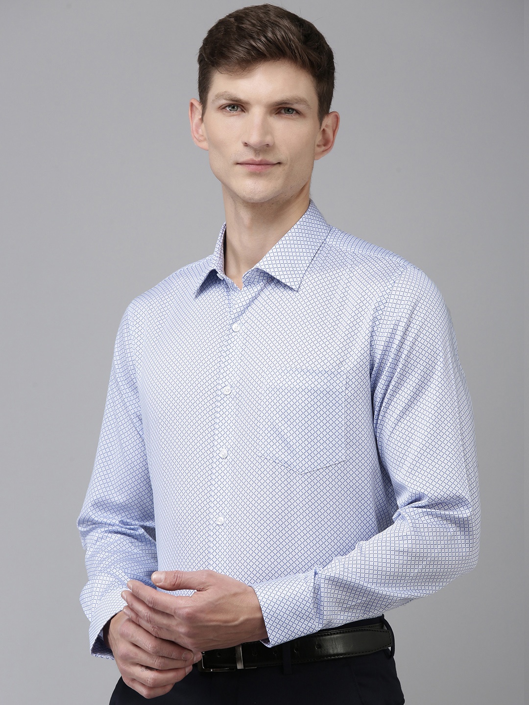 

Van Heusen Pure Cotton Slim Fit Geometric Printed Formal Shirt, Blue