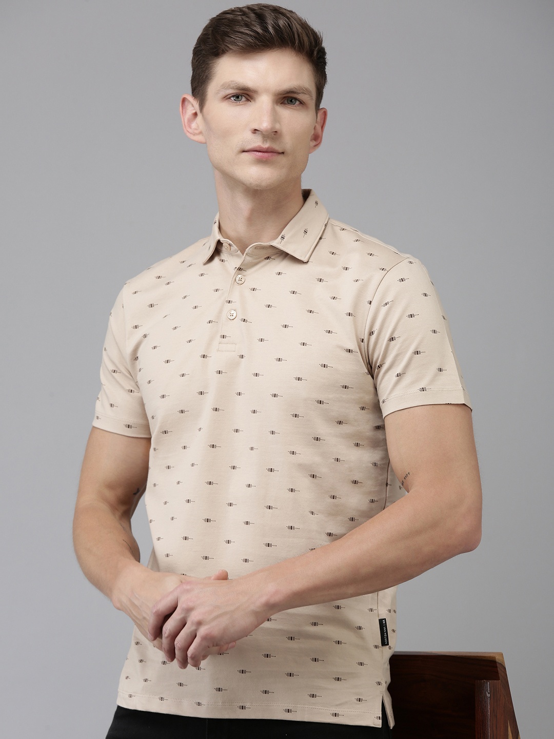 

Van Heusen Printed Polo Collar Pure Cotton Slim Fit Pure Cotton T-shirt, Beige