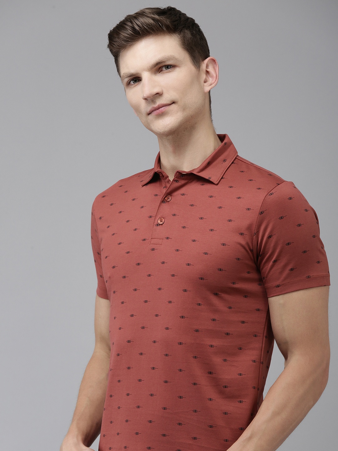 

Van Heusen Geometric Printed Polo Collar Pure Cotton Slim Fit T-shirt, Beige