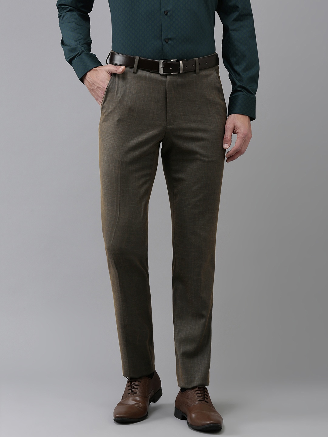 

Van Heusen Men Checked Urban Slim Fit Formal Trousers, Brown