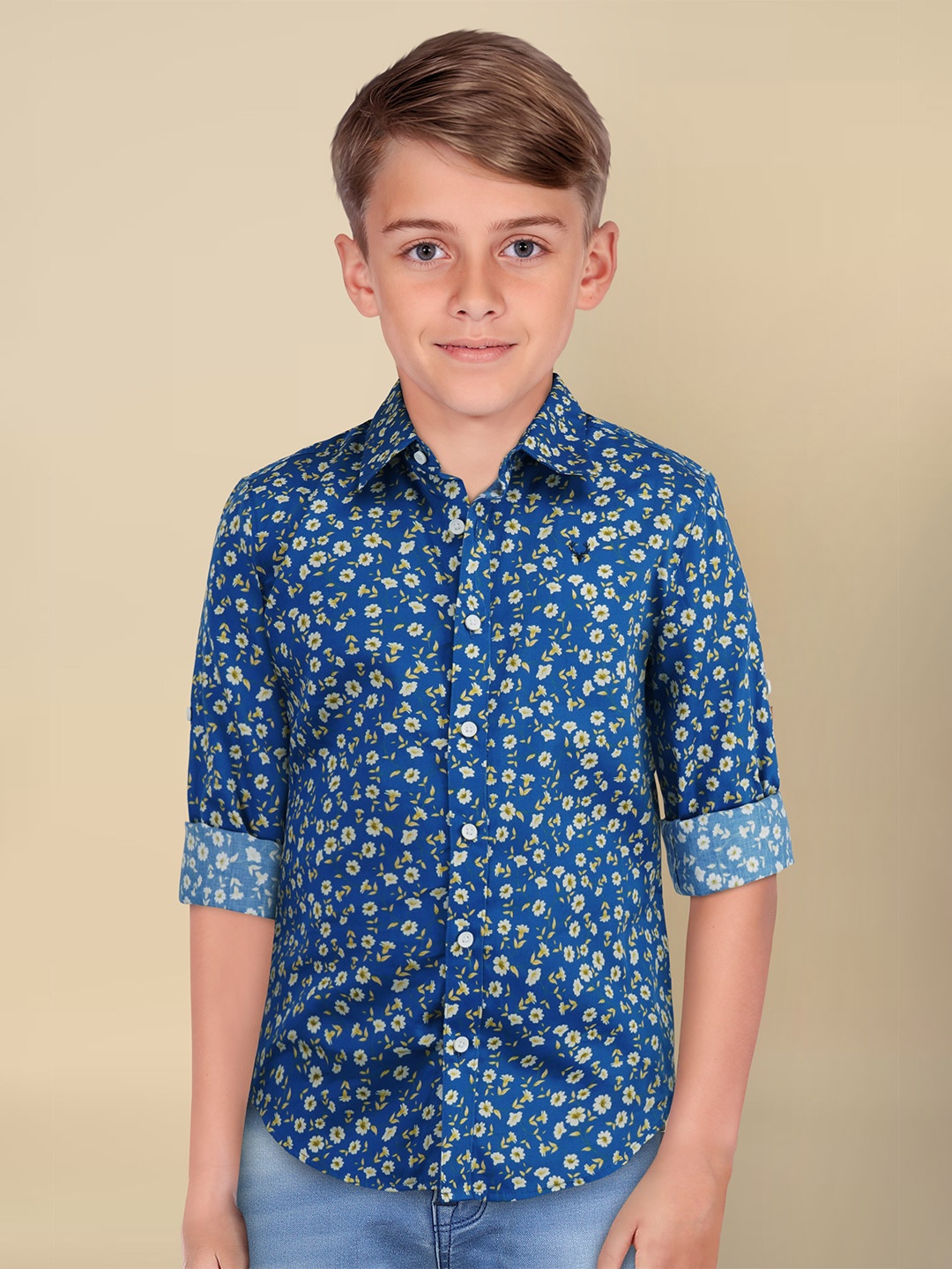 Allen Solly Junior Boys Sport Fit Floral Printed Pure Cotton Casual Shirt, Blue
