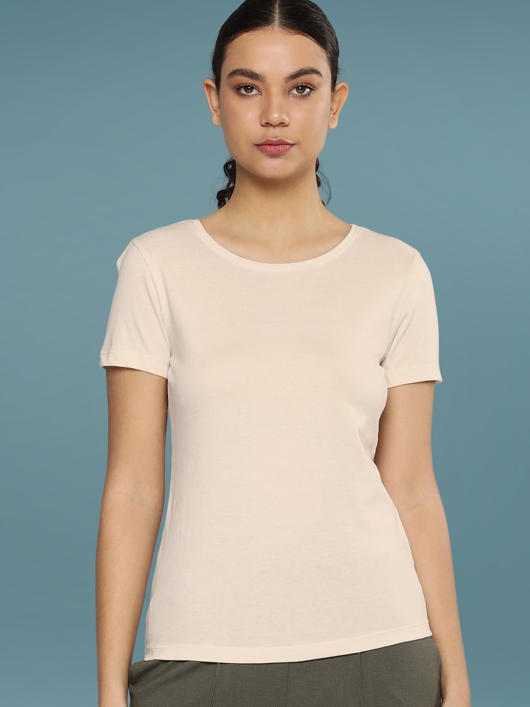 

DressBerry Women Solid Round Neck T-shirt, Off white