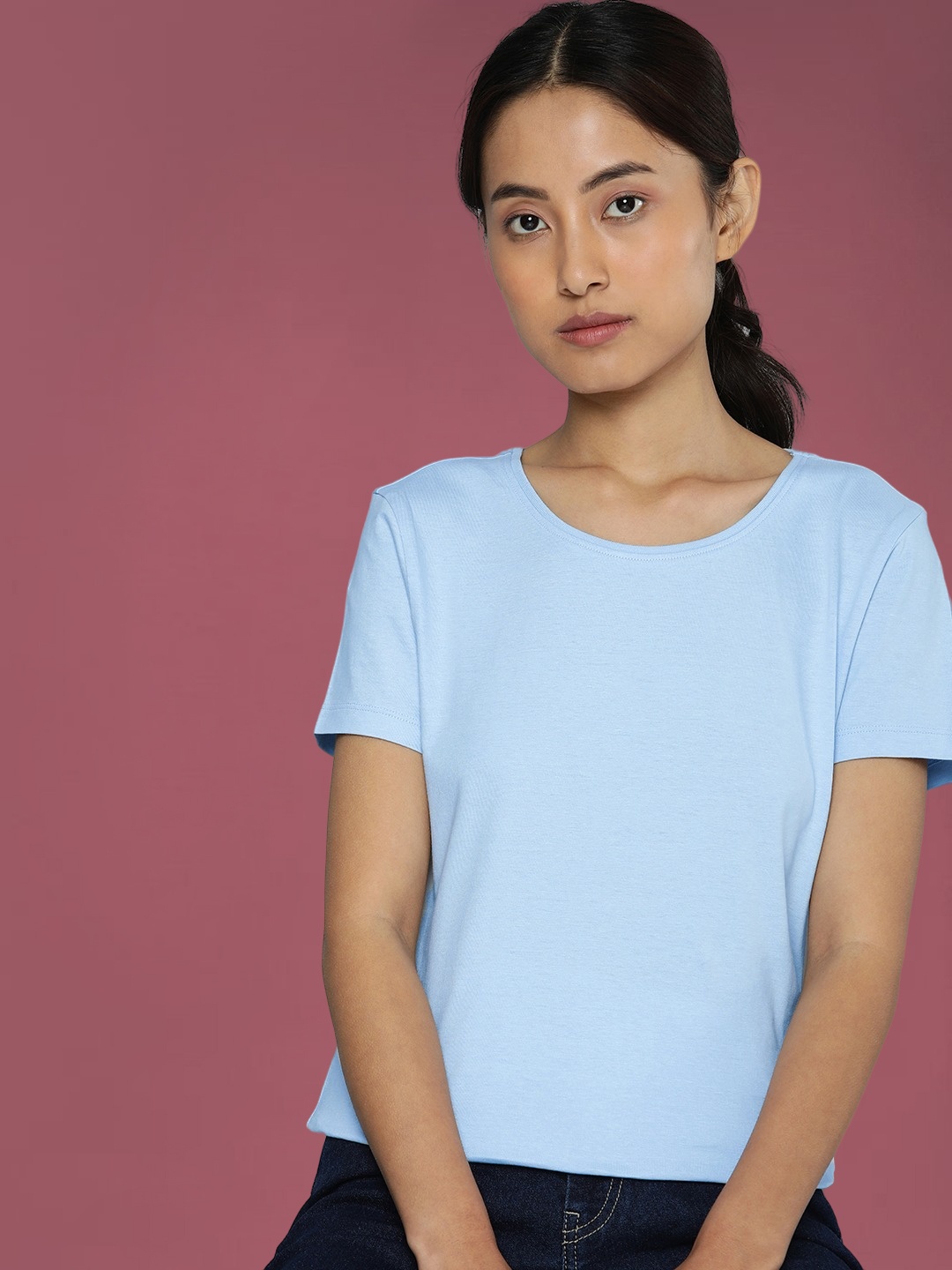 

DressBerry Women Solid Round Neck T-shirt, Blue