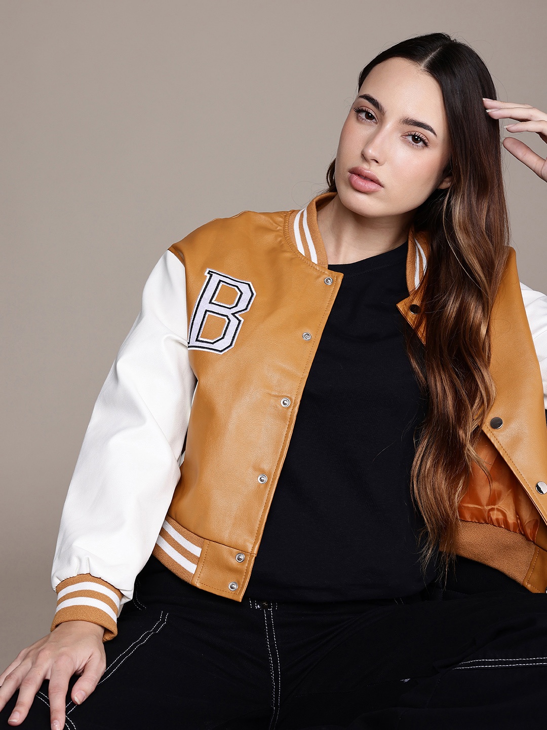 FCUK Stand Collar Varsity Jacket, Mustard