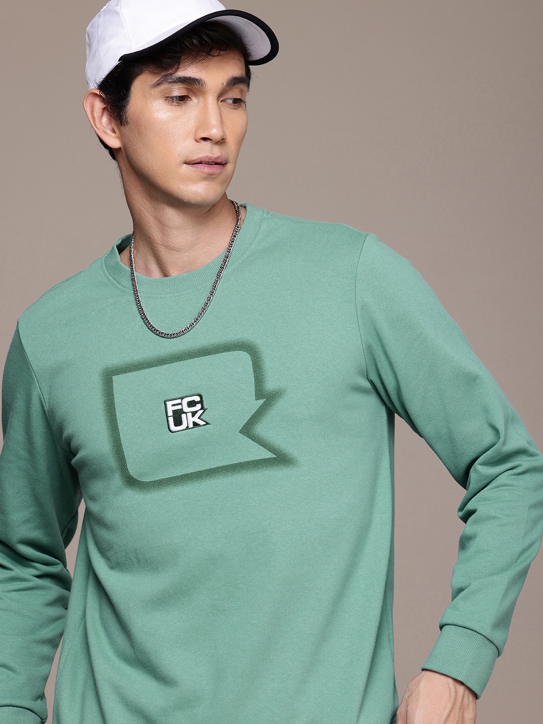 

FCUK Brand Logo Embroidered Pullover Sweatshirt, Green