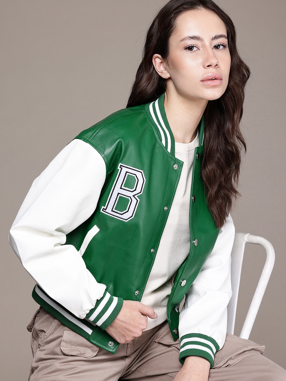 

FCUK Stand Collar Varsity Jacket, Green