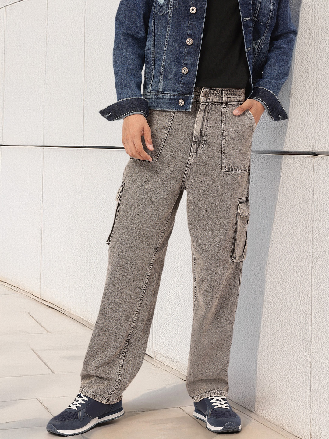 

Kook N Keech Men Edgy Urban Cargo Jeans, Grey