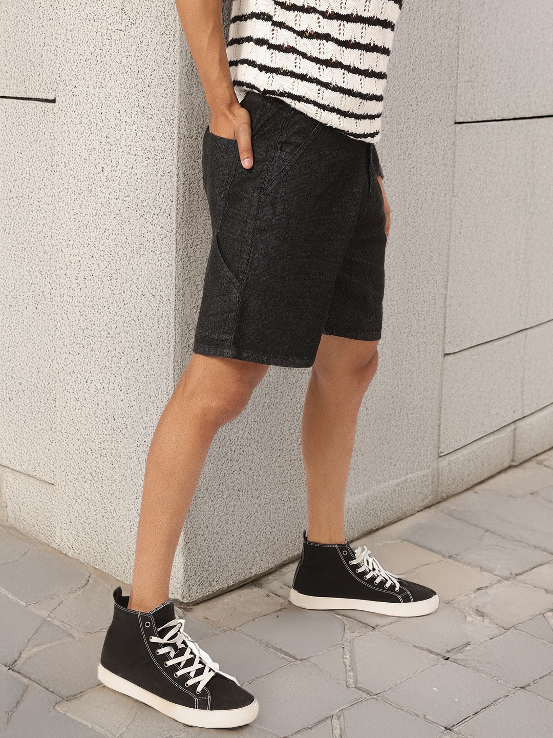 Kook N Keech Men Casual Comfort Washed Effect Denim Shorts, Charcoal