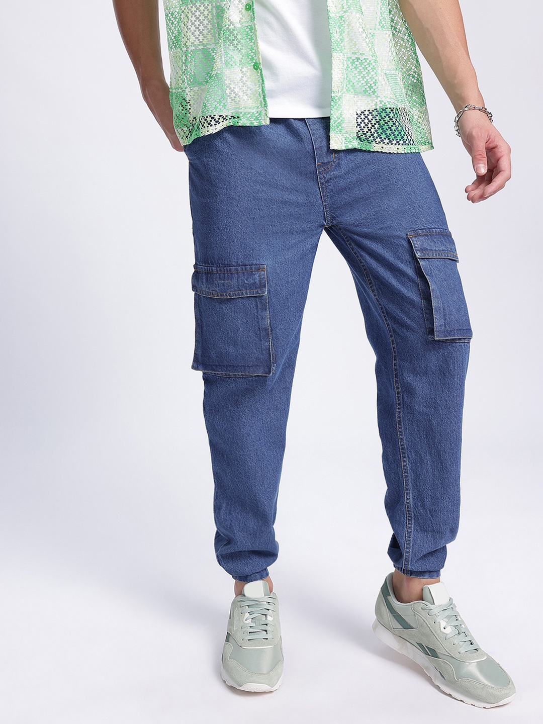 

Kook N Keech Men Everyday Cargo Style Non-Stretchable Jogger Jeans, Blue