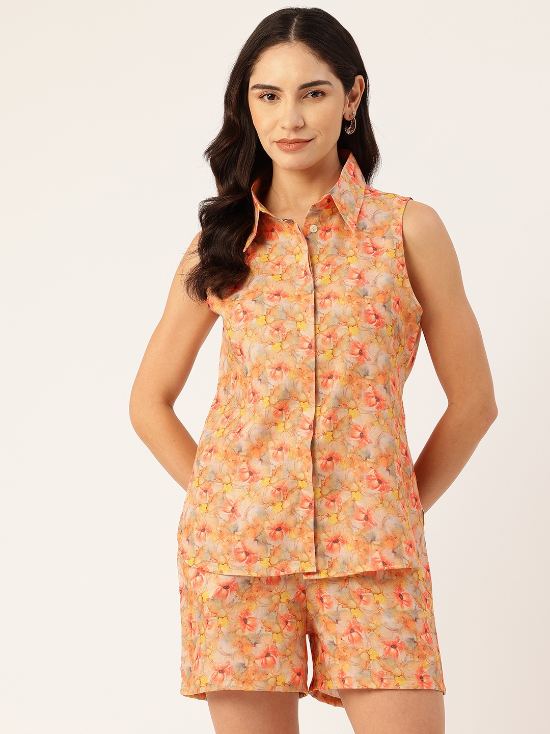 

Sleek Italia Floral Printed Linen Co-Ords, Mustard