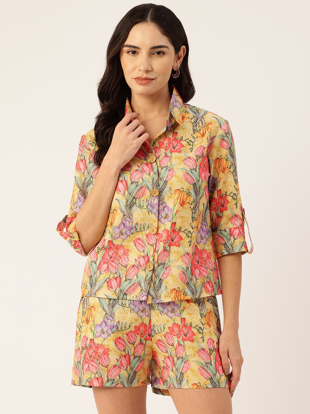 

Sleek Italia Floral Printed Linen Co-Ords, Yellow