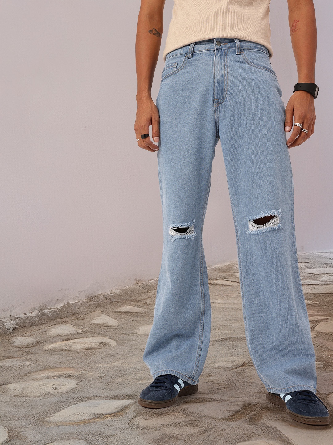 

Kook N Keech Men Urban Edge Wide Leg Ripped Fit Jeans, Blue