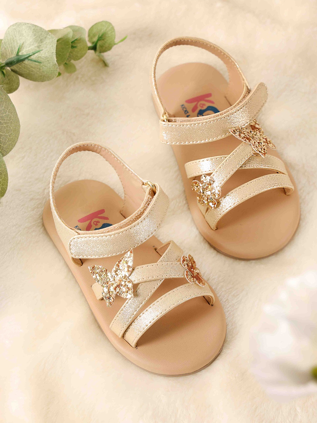 

KICKS & CRAWL Girls Embellished Open Toe Flats, Gold