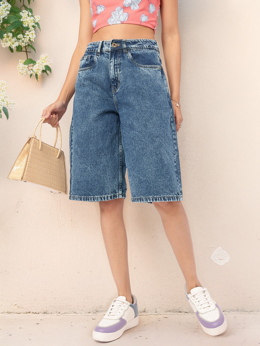 

DressBerry Women Modern Classics Skater Fit Denim Shorts, Navy blue