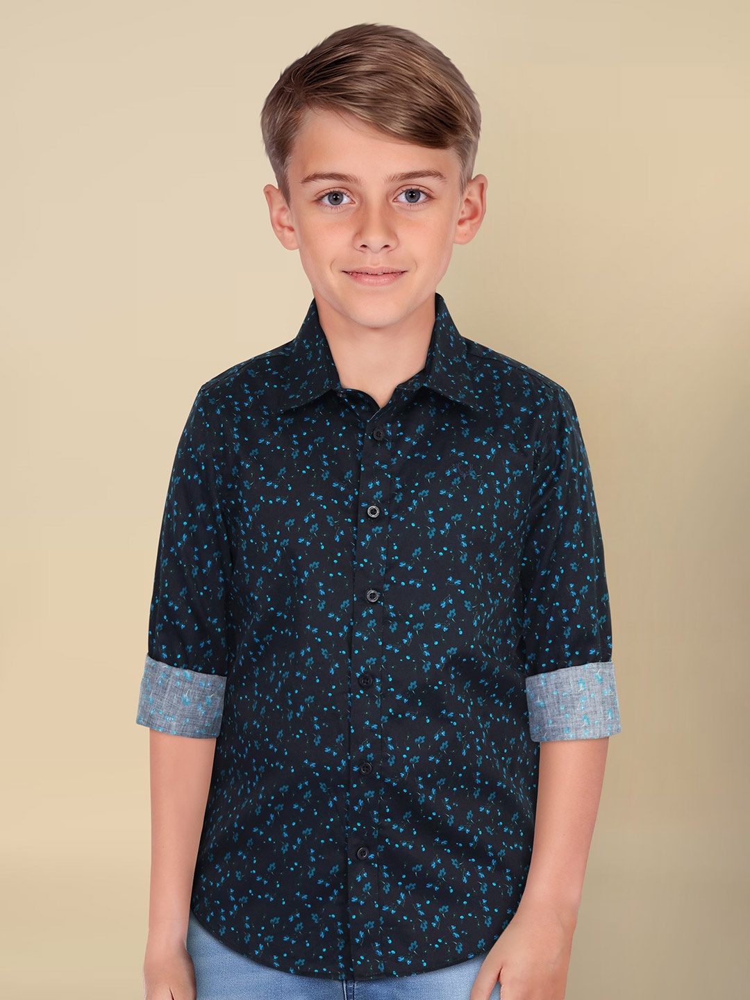 

Allen Solly Junior Boys Floral Printed Pure Cotton Casual Shirt, Navy blue