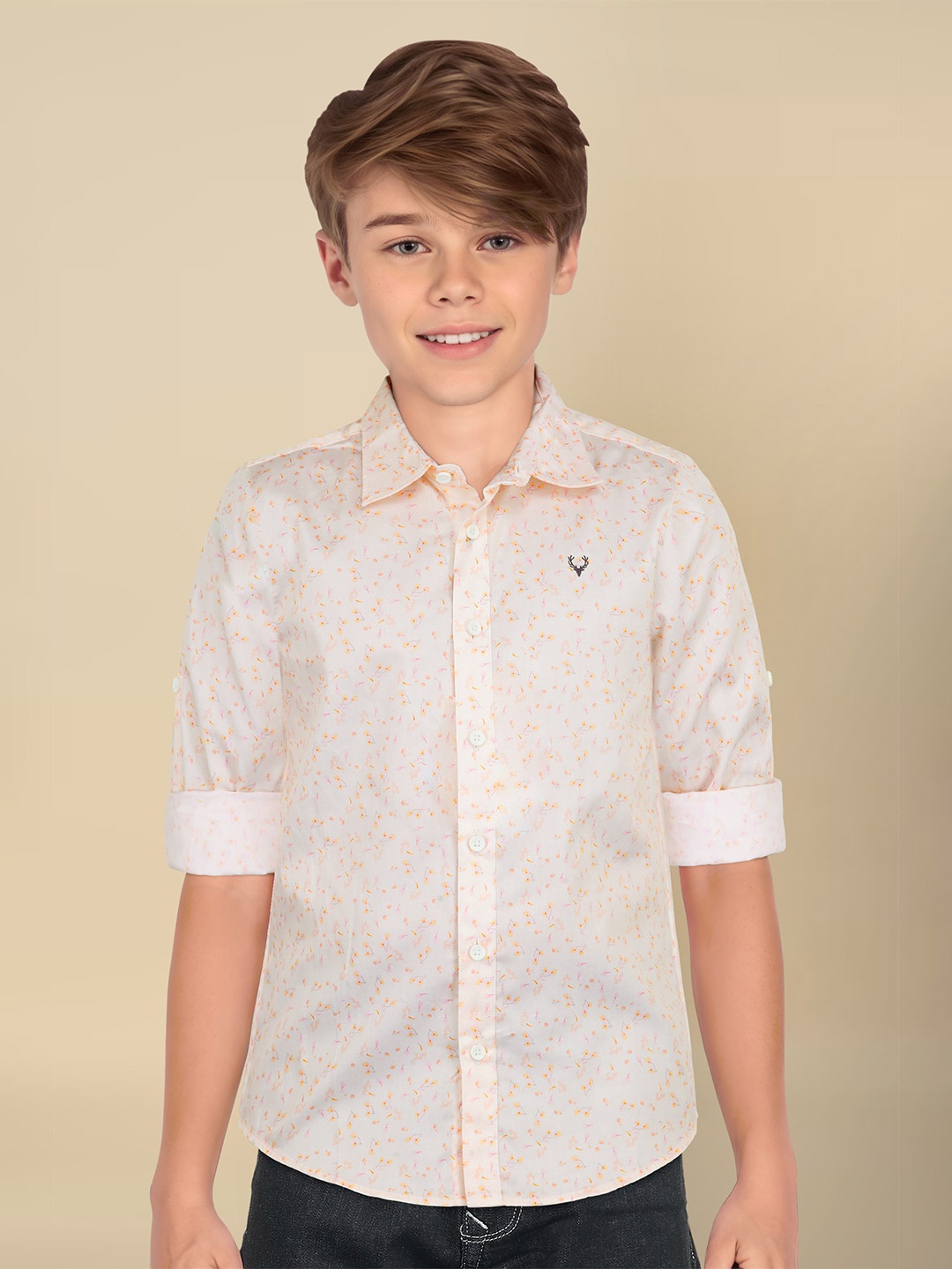 

Allen Solly Junior Boys Sport Fit Floral Printed Pure Cotton Casual Shirt, Peach