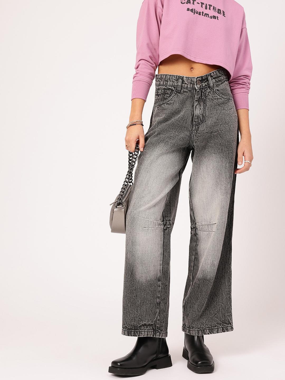 

DressBerry Women Modern Classics Faded Baggy jeans, Grey
