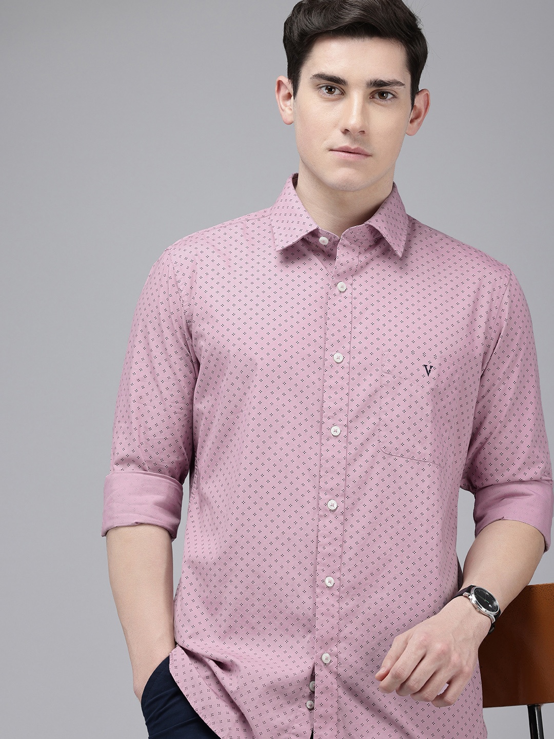 

Van Heusen Sport Slim Fit Micro Ditsy Printed Pure Cotton Casual Shirt, Mauve