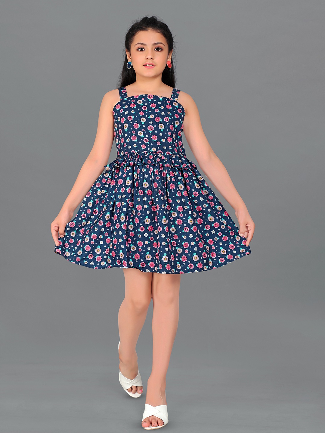 

BAESD Girls Floral Print Crepe Fit & Flare Dress, Orange