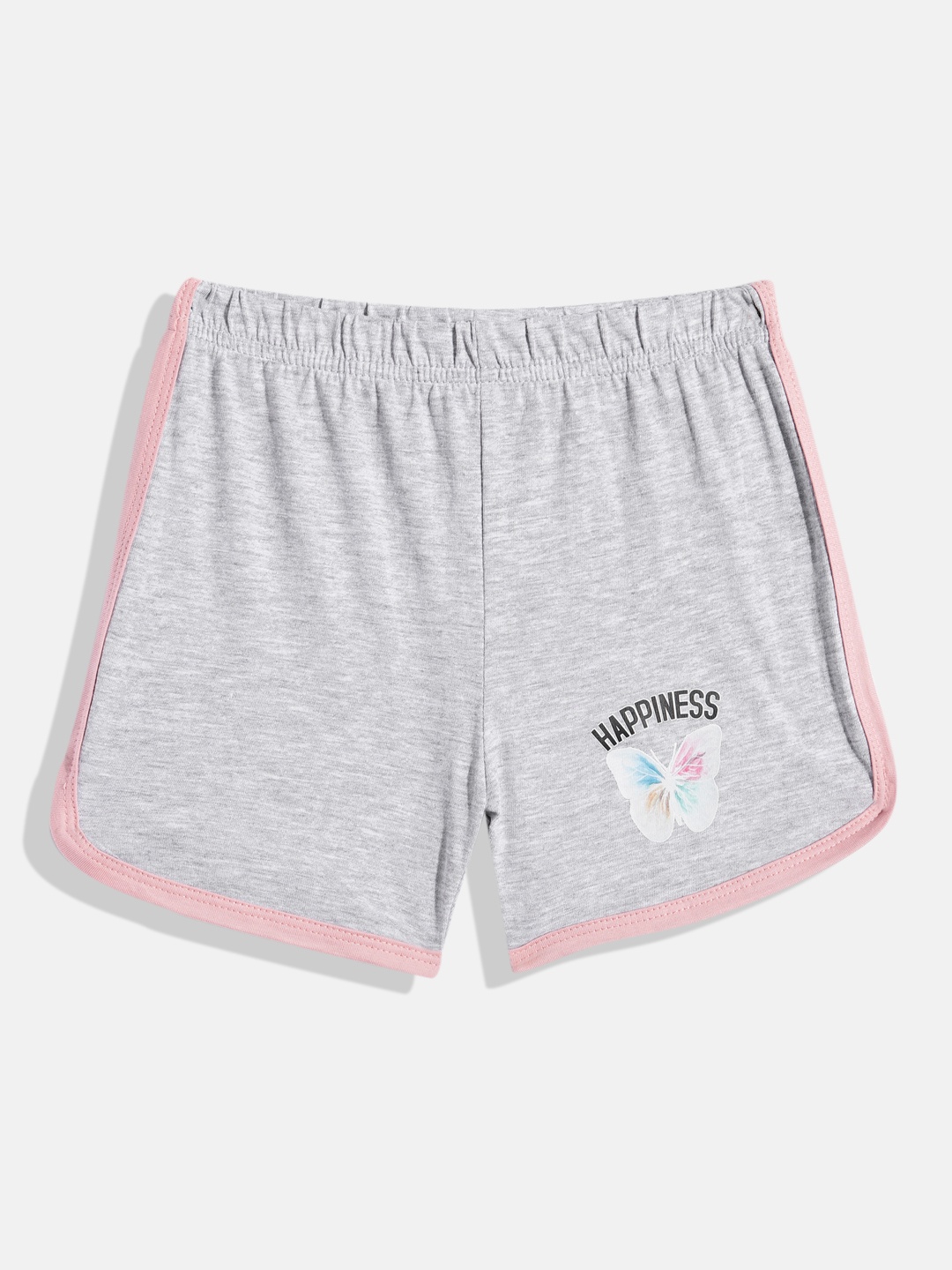 

Eteenz Girls Graphic Printed Pure Cotton Shorts, Grey melange