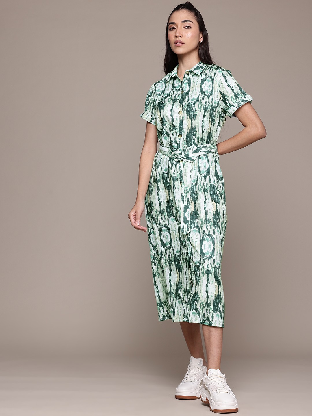

The Roadster Lifestyle Co. Printed Shirt Midi Dress, Green