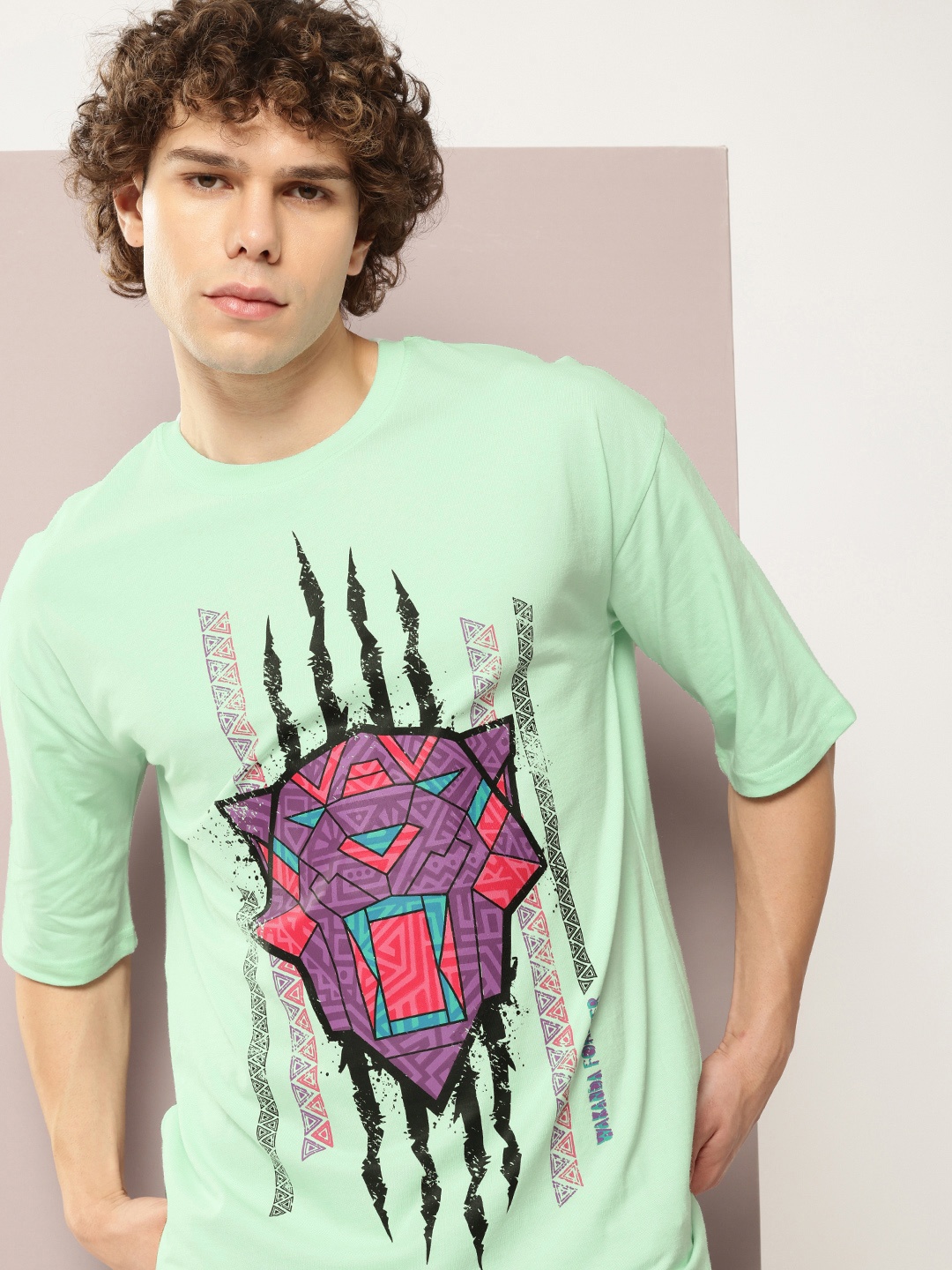 

Kook N Keech Marvel Men Printed Drop-Shoulder Sleeves Oversized Pure Cotton T-shirt, Sea green