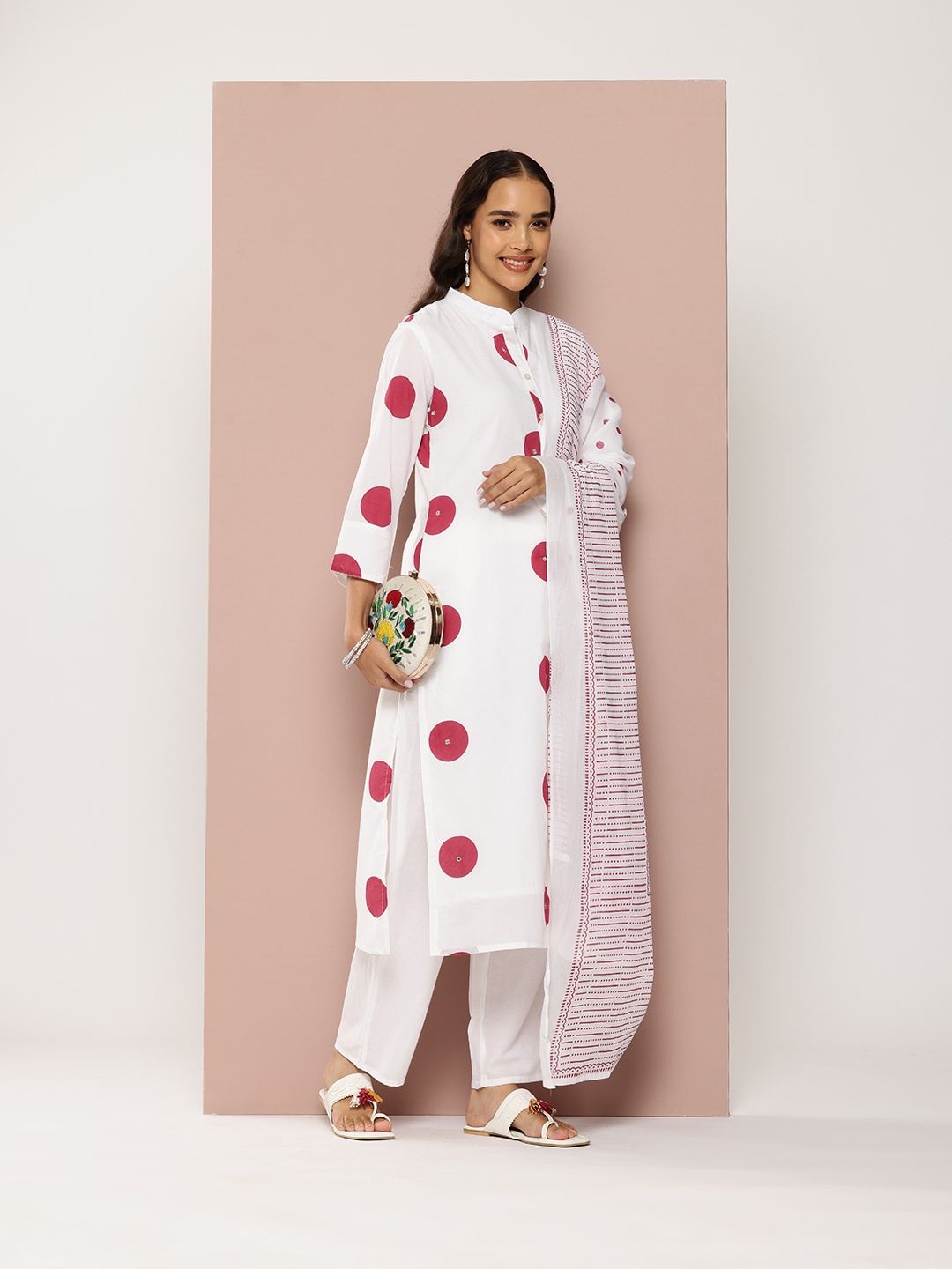

PARTHVI Printed Beads & Stones Pure Cotton Kurta With Trousers & Dupatta, Maroon