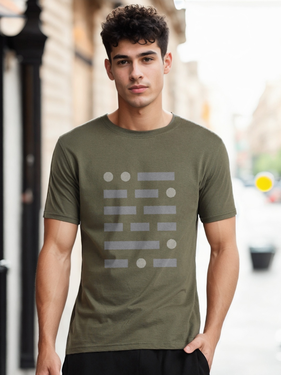 

NOBERO Graphic Printed Round Neck Cotton T-shirt, Olive