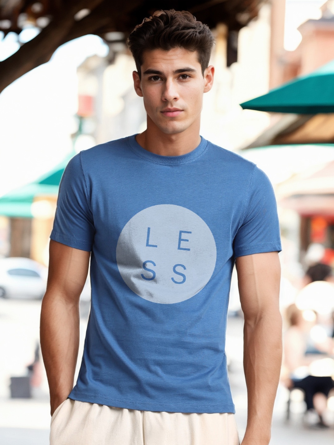 NOBERO Typography Printed Round Neck Cotton T-shirt, Blue