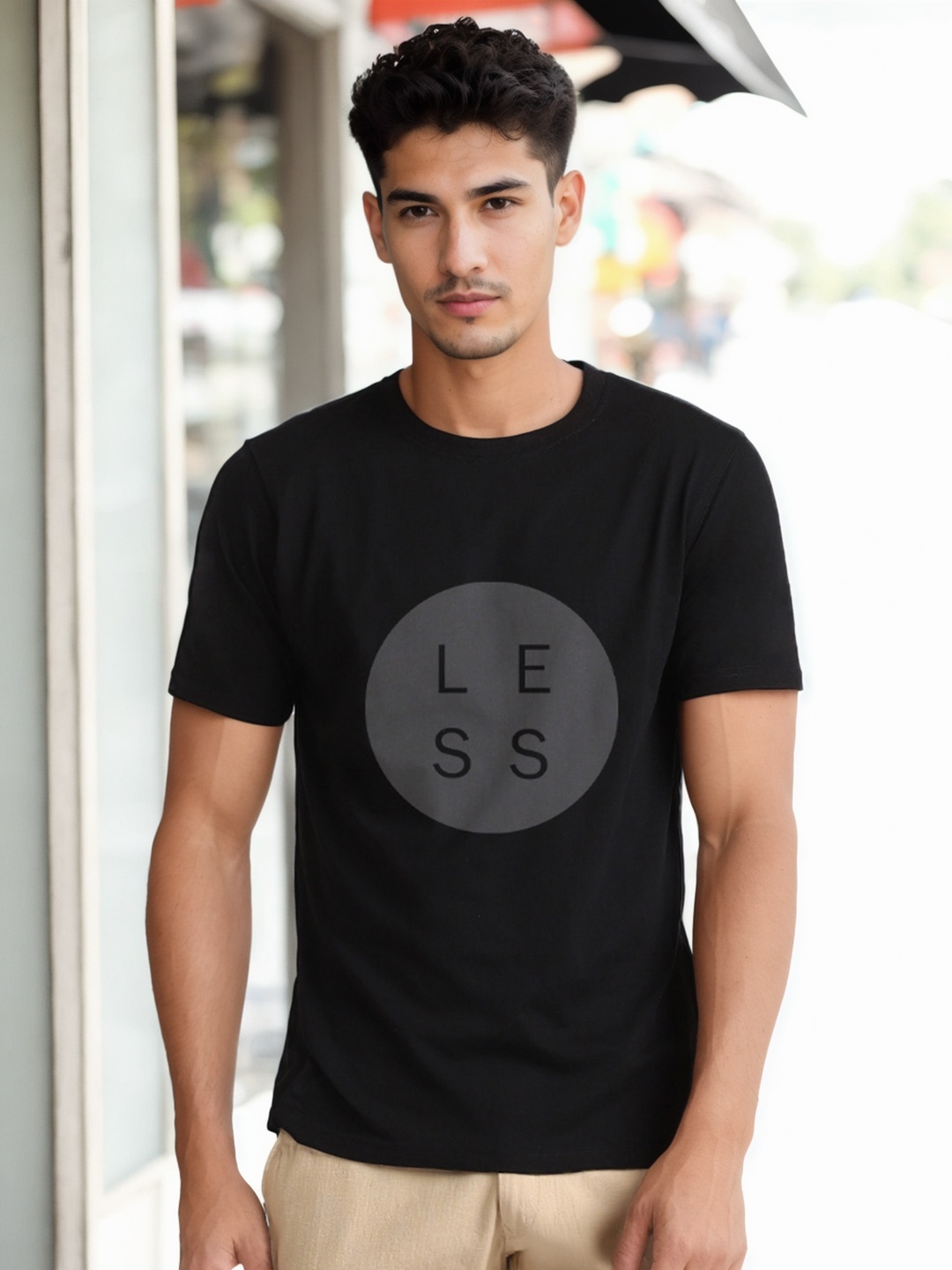 

NOBERO Typography Printed Round Neck Cotton T-shirt, Black