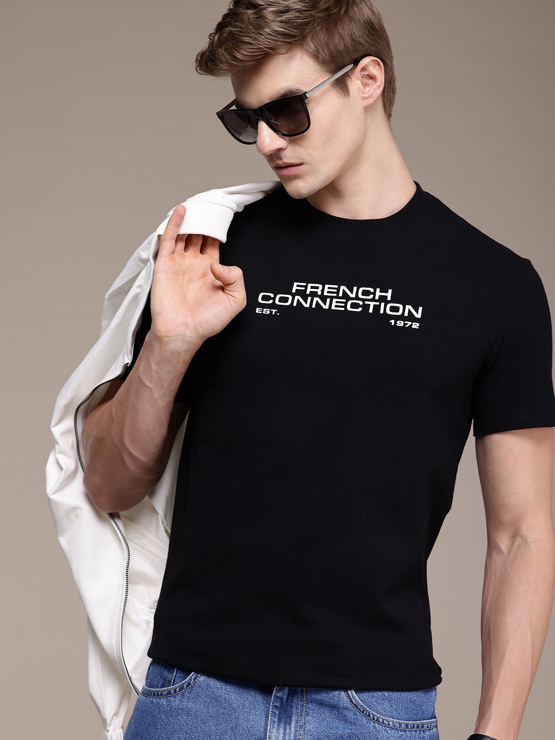 

French Connection Men Typography Printed Bio Finish T-shirt, Black