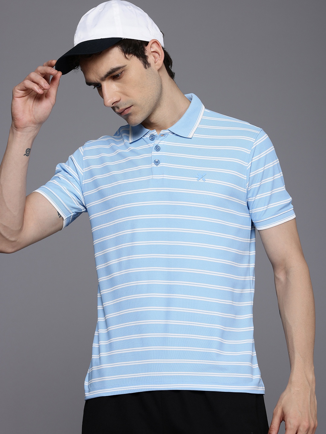 

HRX by Hrithik Roshan Men Lifestyle Striped Polo Collar Sports T-shirt, Blue