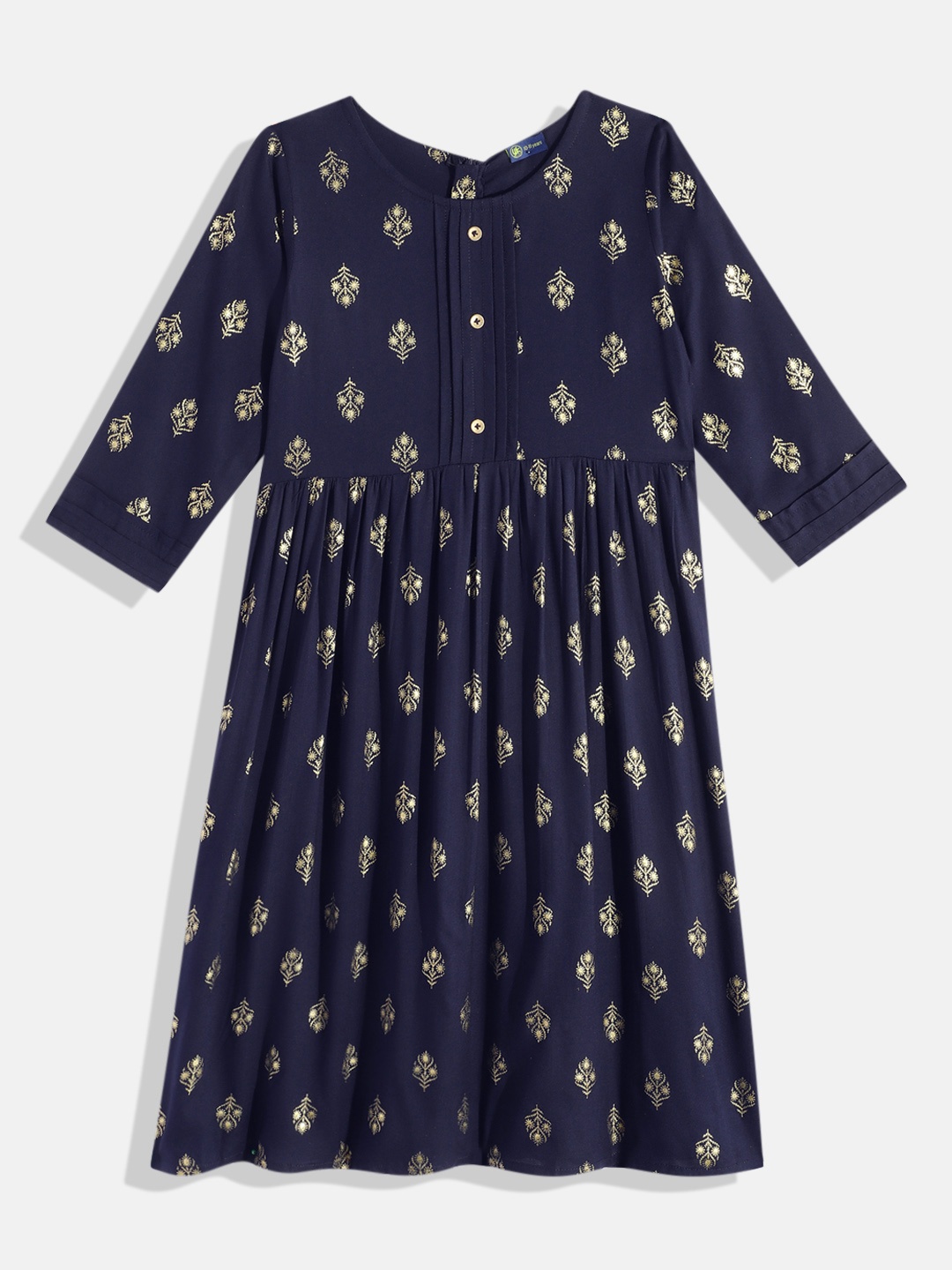 

YK Ethnic Motifs Printed Pleated Short Kurti, Navy blue