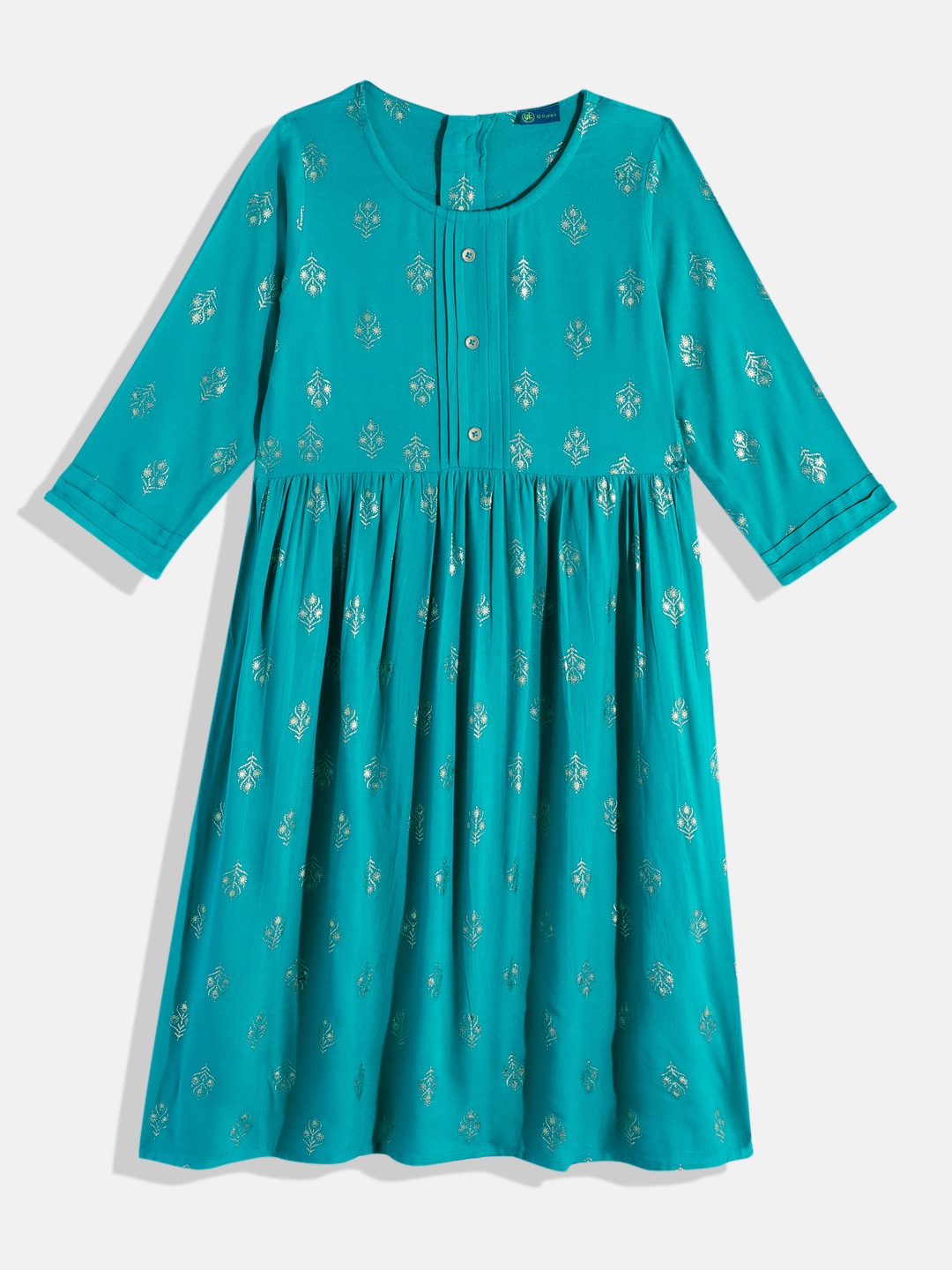 

YK Ethnic Motifs Printed Pleated Short Kurti, Green