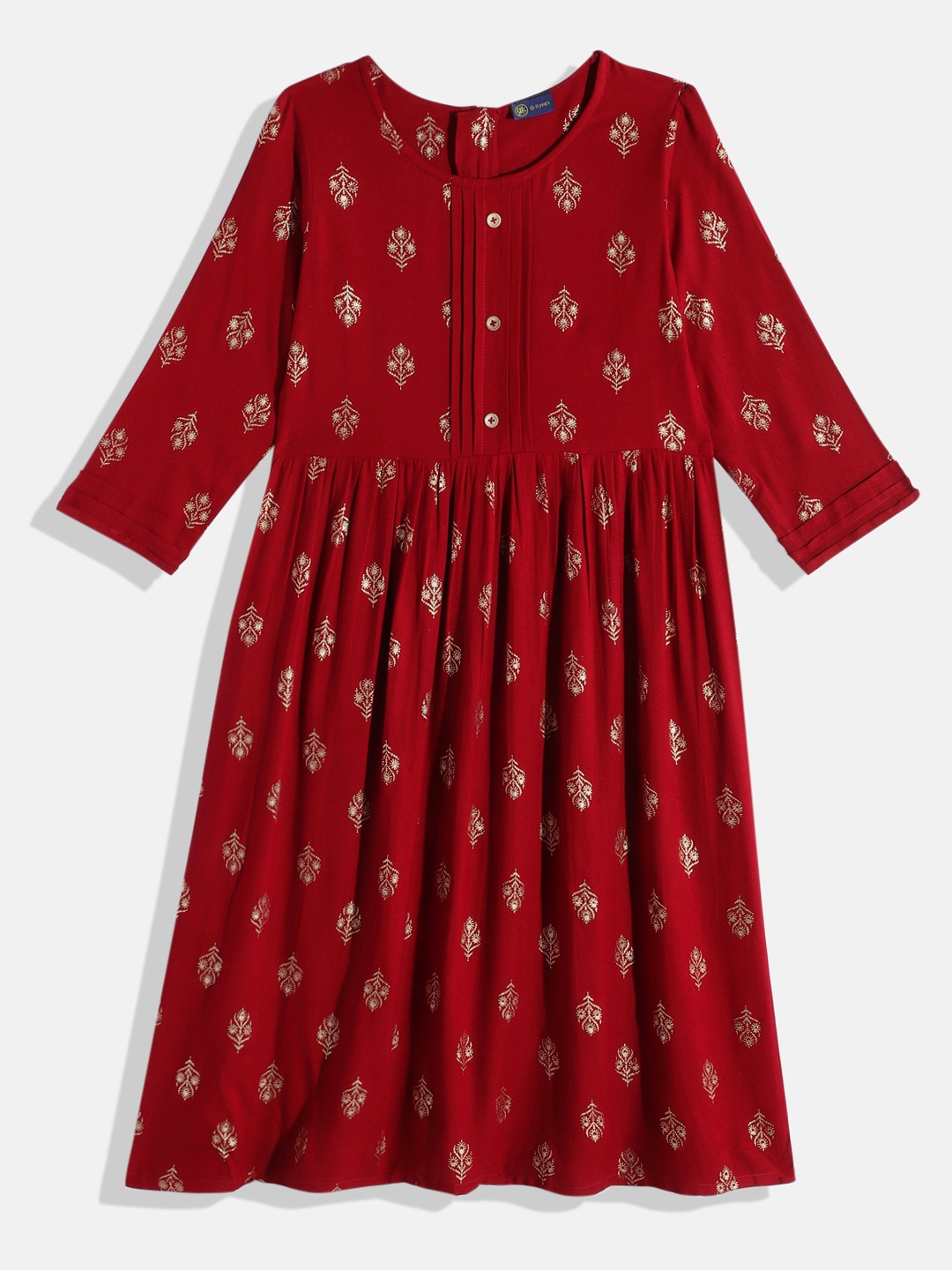 

YK Ethnic Motifs Printed Pleated Kurti, Maroon