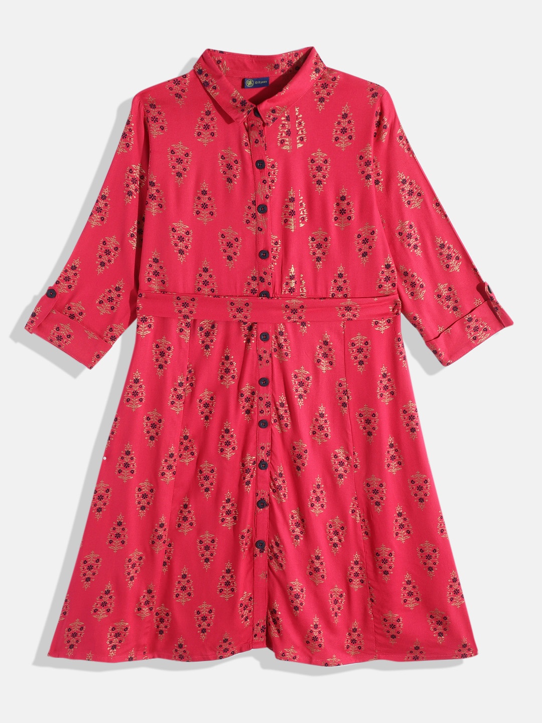 

YK Floral Printed Shirt Collar Short Kurti, Pink