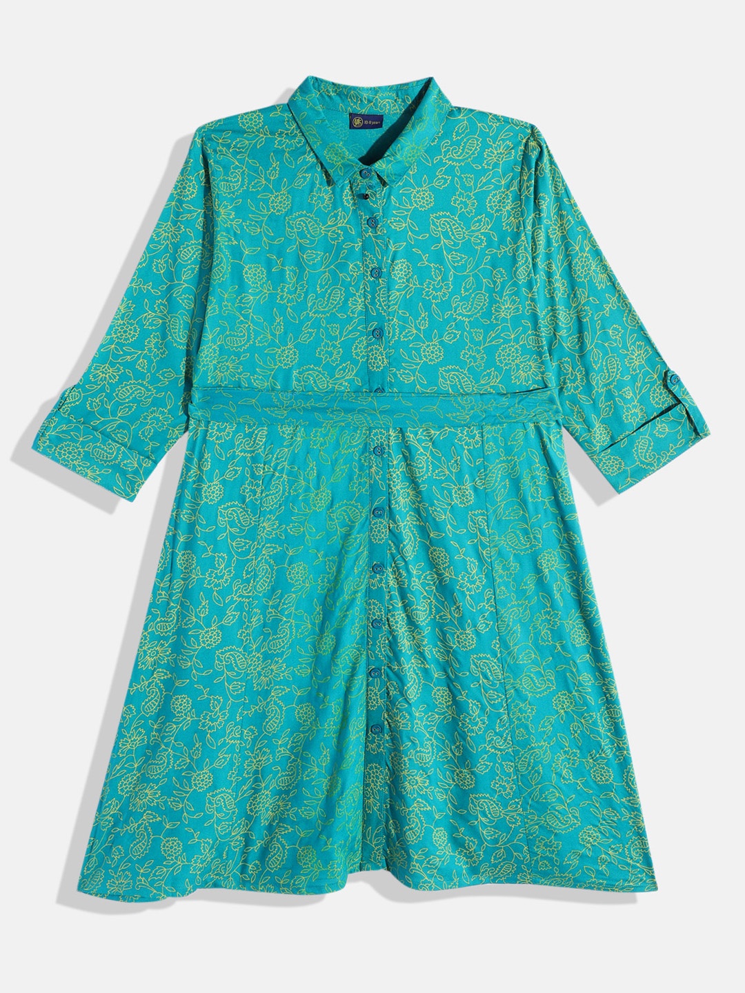 

YK Floral Printed Shirt Collar Short Kurti, Green